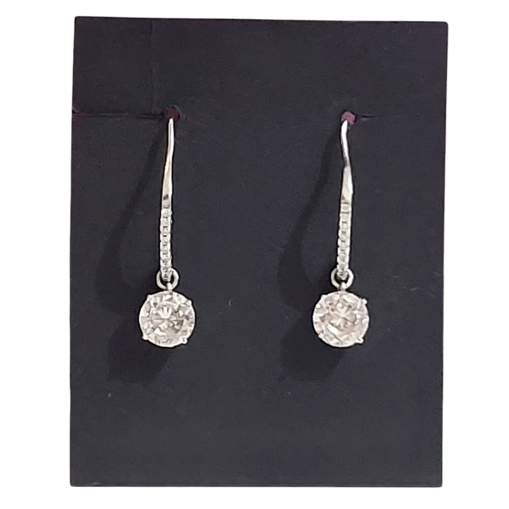 Vintage 925 Sterling Silver White Rhinestone Sparkle Dangle Drop Earrings